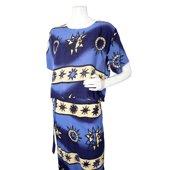 Vintage 90s Venus Sun & Moon Print Rayon Crop Top Wrap Maxi Skirt Co-ord Set - Picture 14 of 15